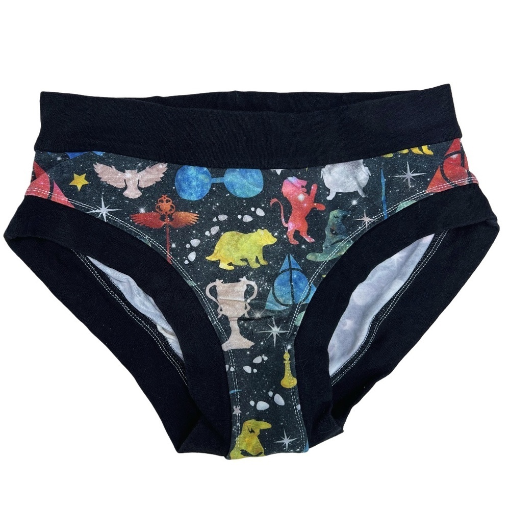 Handmade Harry‎ Potter Artifacts & Houses Panty | Black Cotton Undie Brief – XS